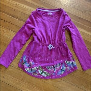Lands' End Fuchsia Butterfly Long Sleeve Dress - Size 6-7